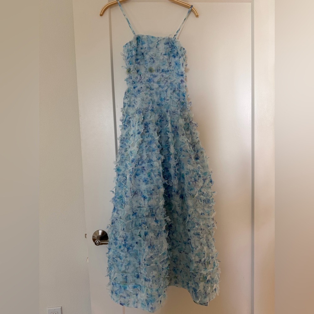 & Other Stories Light Blue Floral Textured Midi Dress